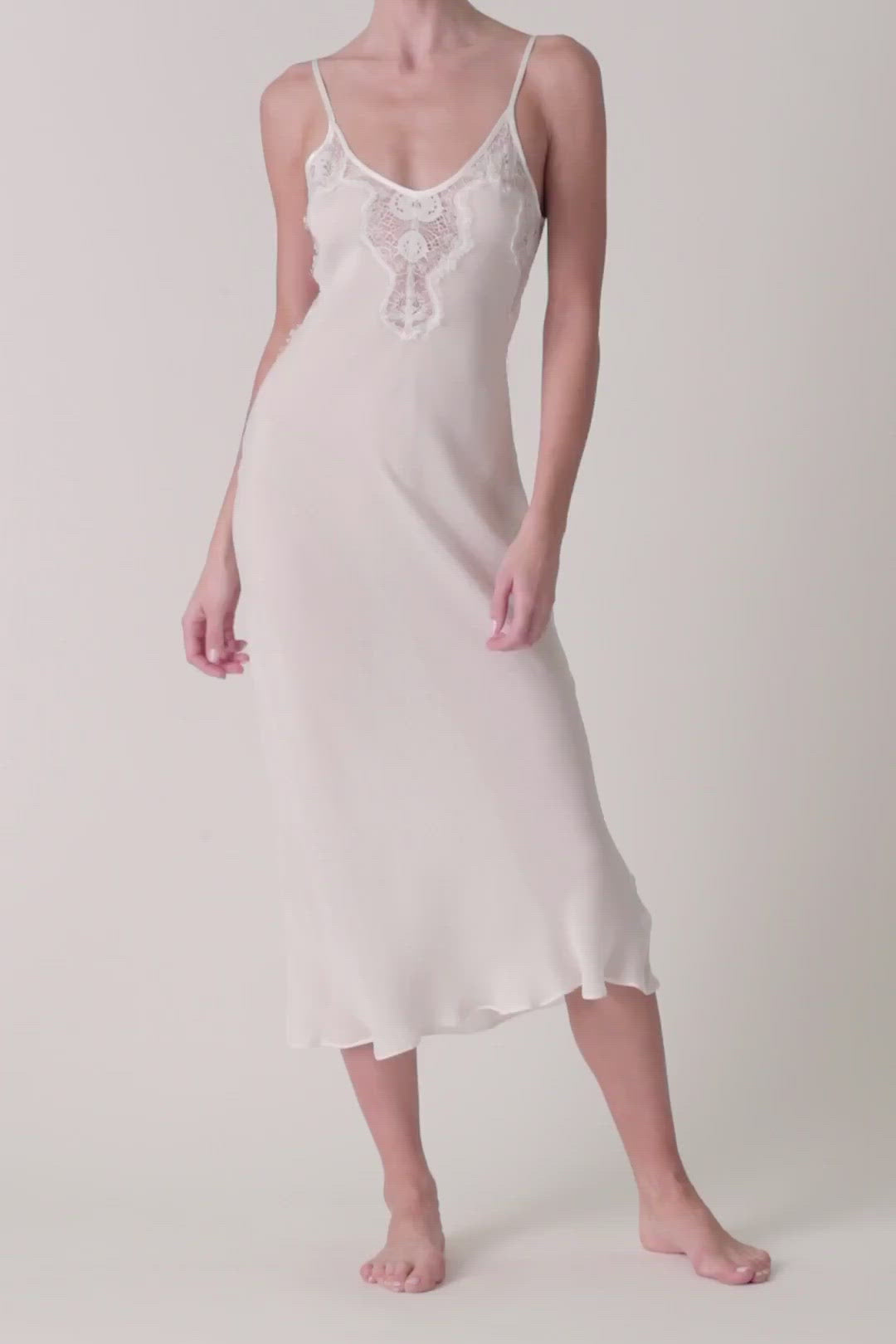 Nina Love Long White Silk Slip Dress