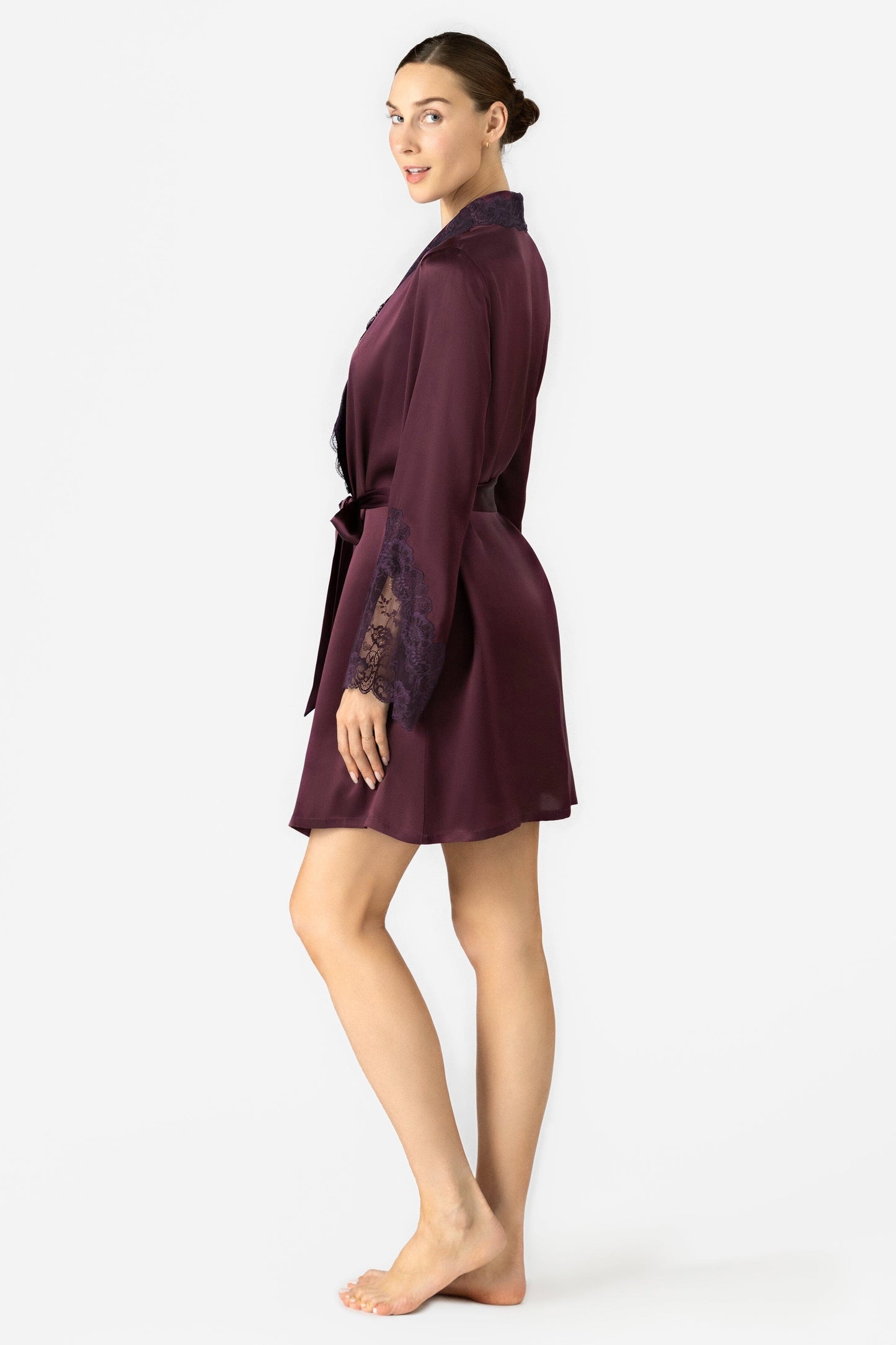 Arden Lush Shawl-collar Short Silk Robe Short Robe NK iMODE