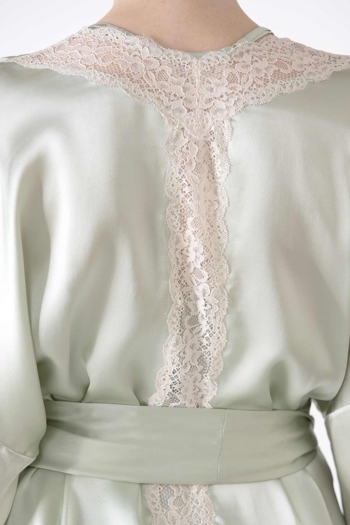 Gardenia Lace Trim Short Silk Kimono Short Robe NK iMODE