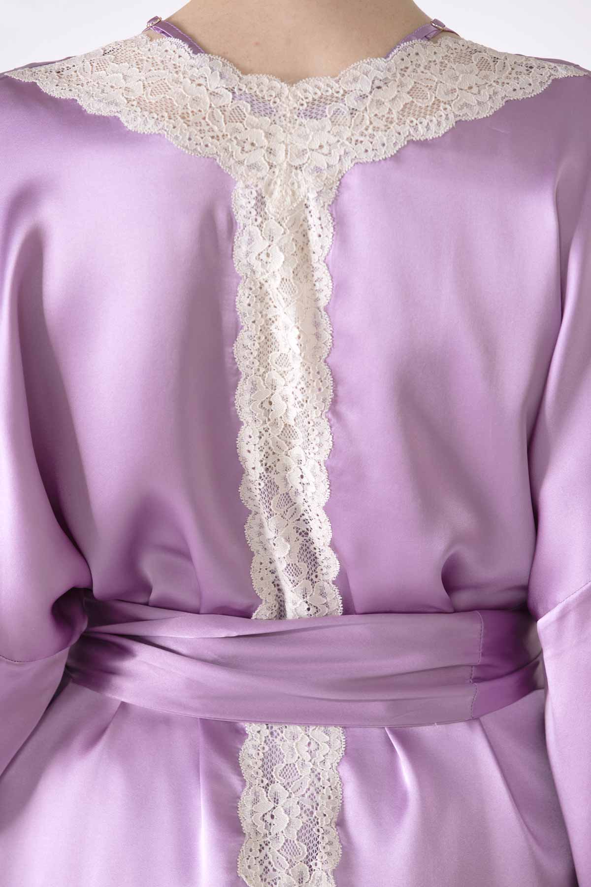 Gardenia Lace Trim Short Silk Kimono Short Robe NK iMODE