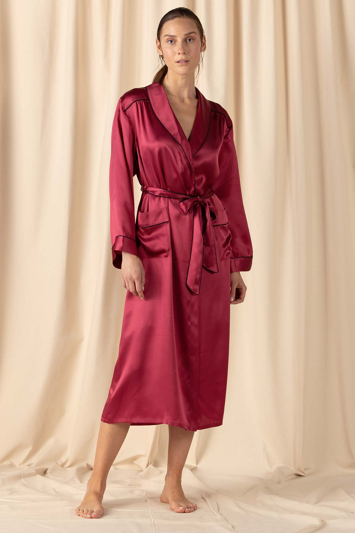 Mischa Classic Smoking Robe - Long Silk Night Gown Mischa Classic Smoking Robe - Long Silk Night Gown