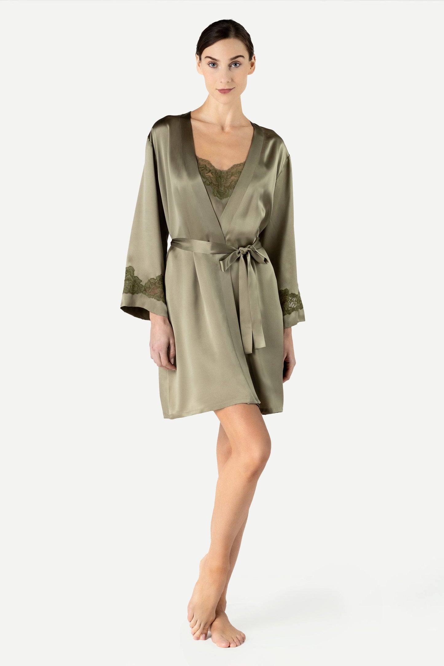 Morgan Iconic Short Silk Robe Short Robe NK iMODE Olive Green Green S