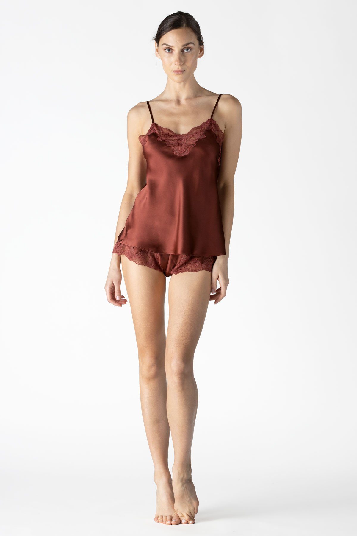 Morgan Lace Spaghetti Silk Camisole without lace hem Camisole NK iMODE Crimson red S