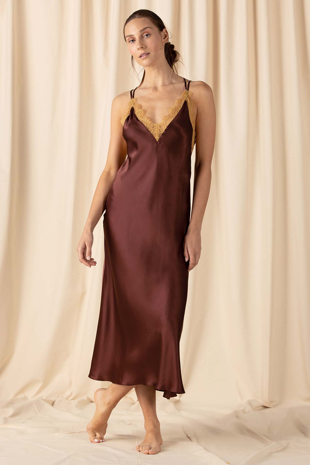Natasha Open Back Long Silk Slip Gown | NK IMODE