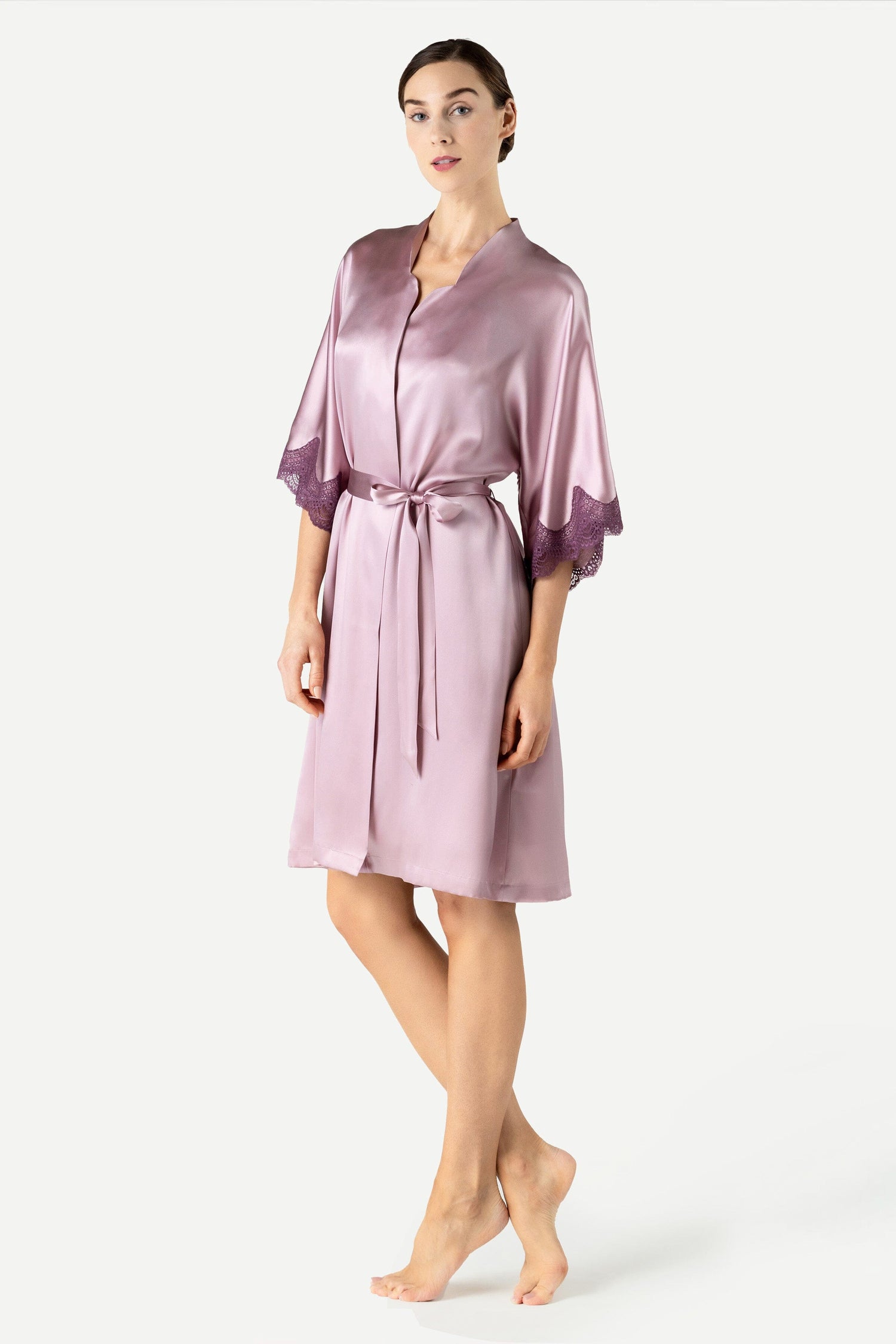 Raquel Feminine Lounge Midi Silk Kimono Short Robe NK iMODE