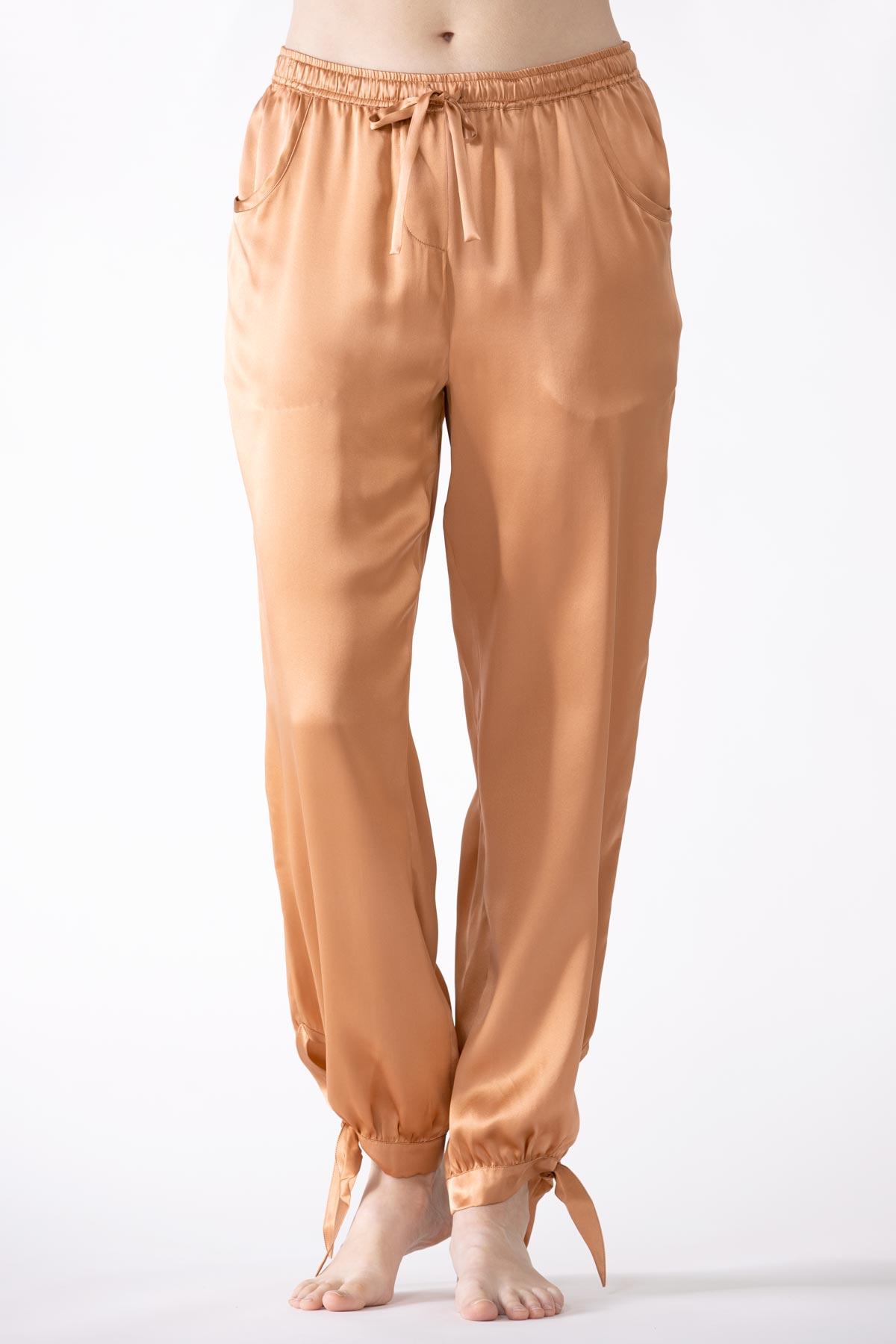 Sierra Ankle Tie Silk Joggers Lounge Pant NK iMODE burnt-almond orange S