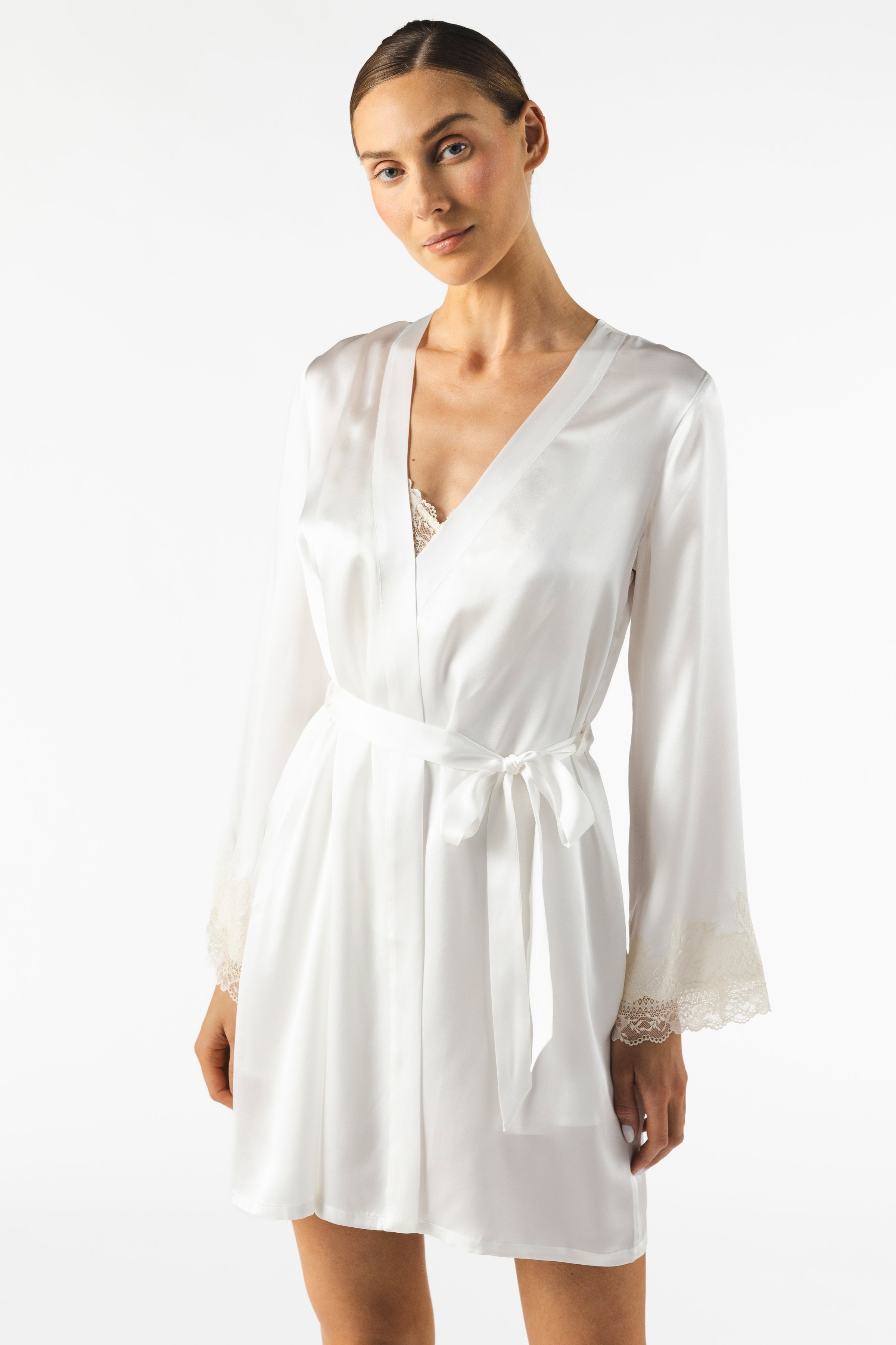Virginia - Ivory Short Silk Robe | NK IMODE