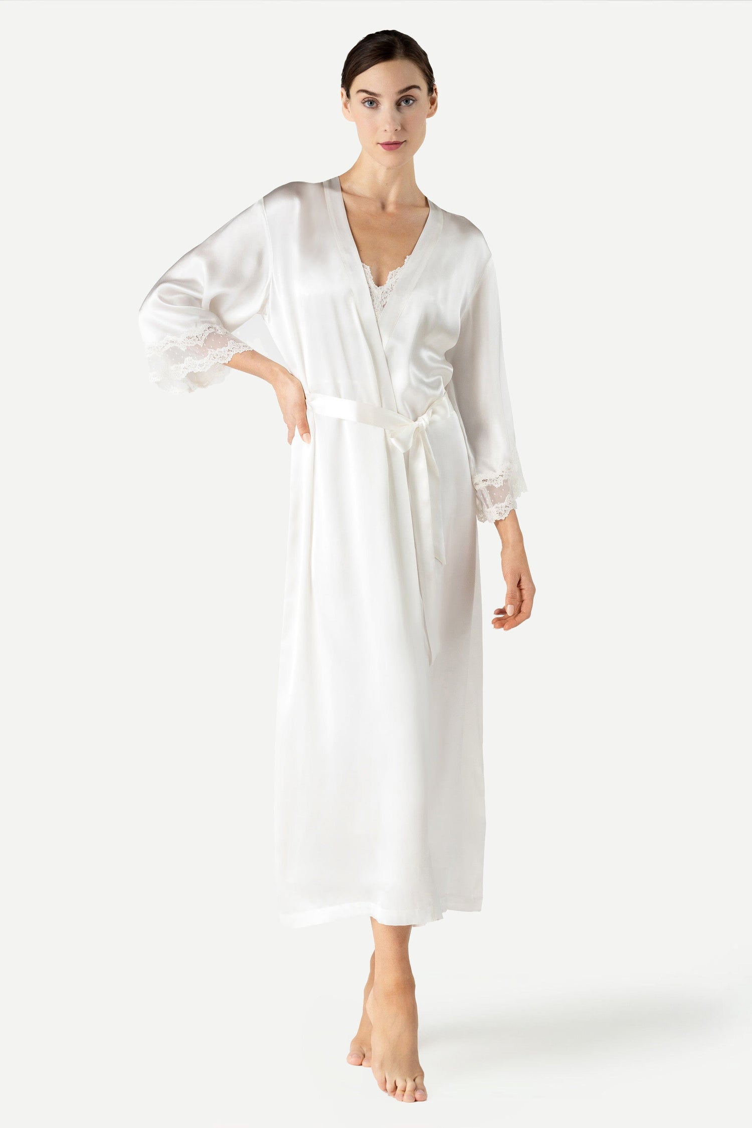 Anya Beautiful Long Silk Kimono Long Robe NK iMODE Ivory White S