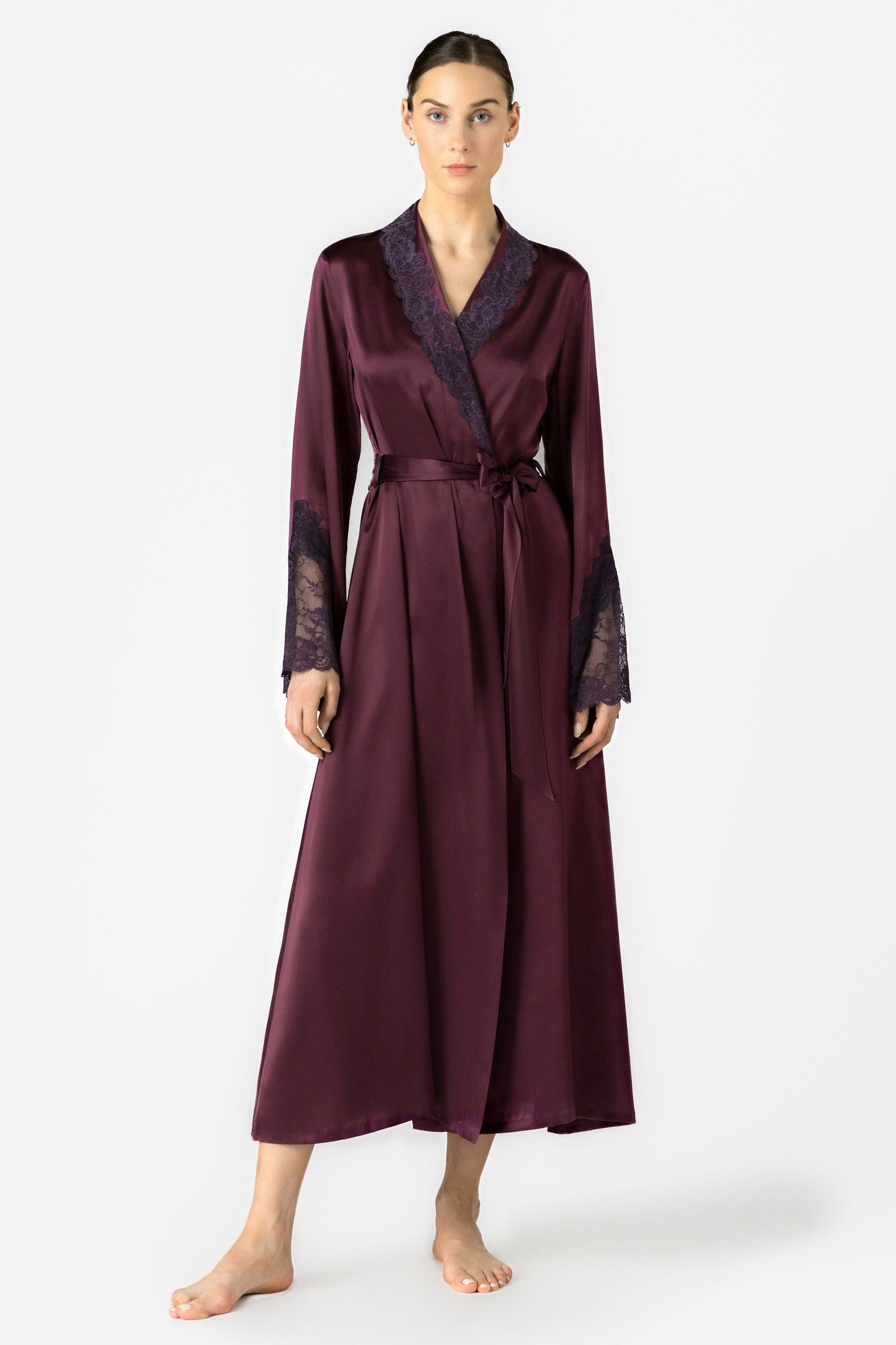Arden Lush Shawl-collar Long Silk Robe Long Robe NK iMODE Aubergine Purple S