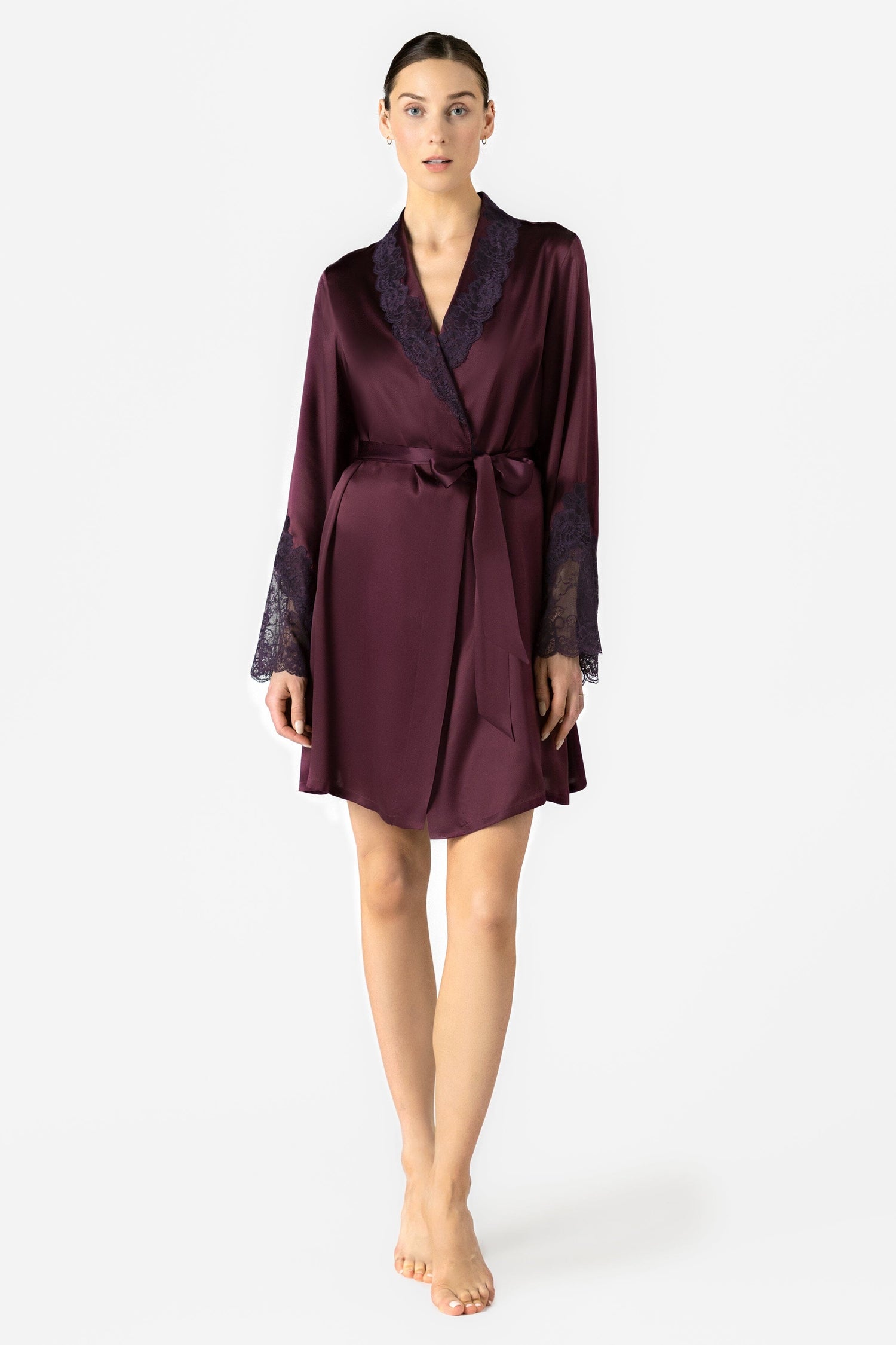 Arden Lush Shawl-collar Short Silk Robe Short Robe NK iMODE Aubergine Purple S