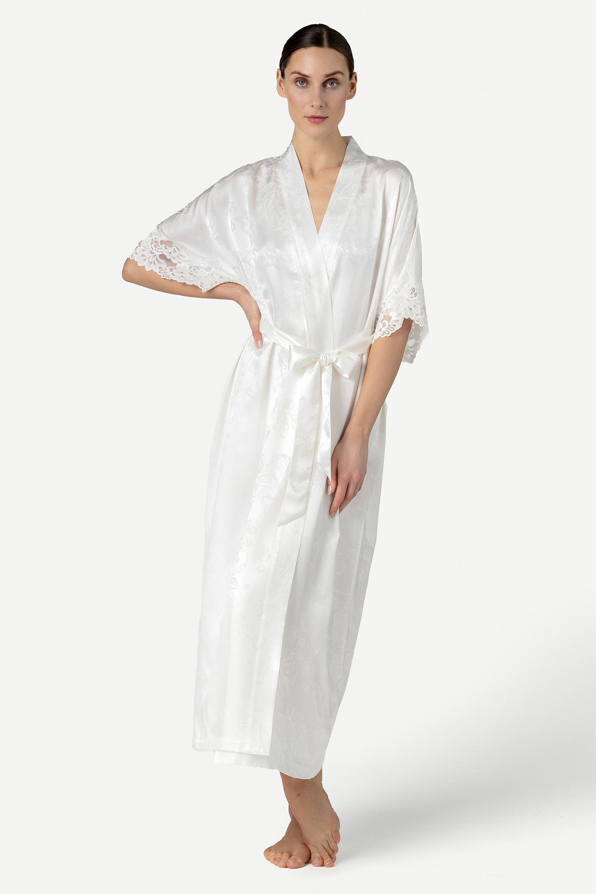 Barbara Bridal Long Silk Kimono Long Robe NK iMODE Ivory White S