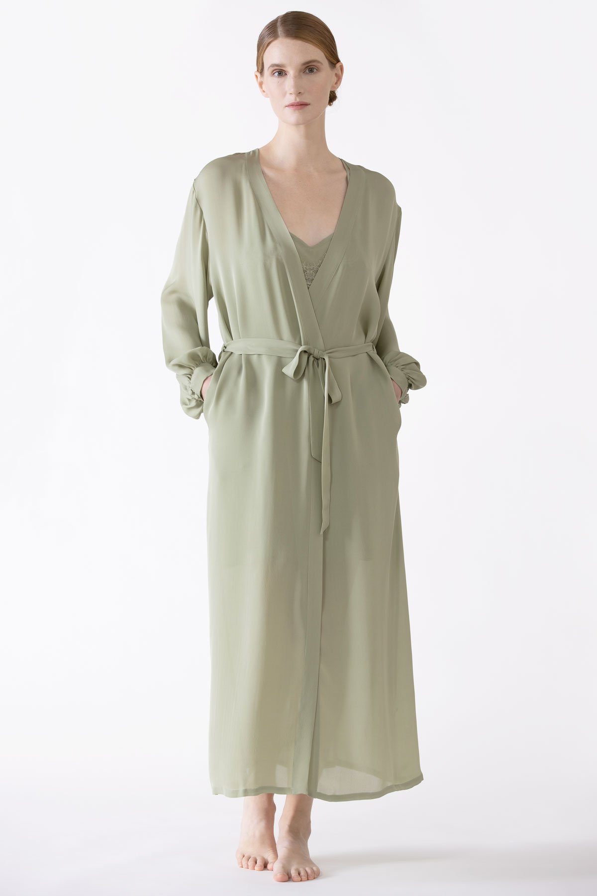 Dahlia Bliss Silk Long Robe Long Robe NK iMODE tea green S
