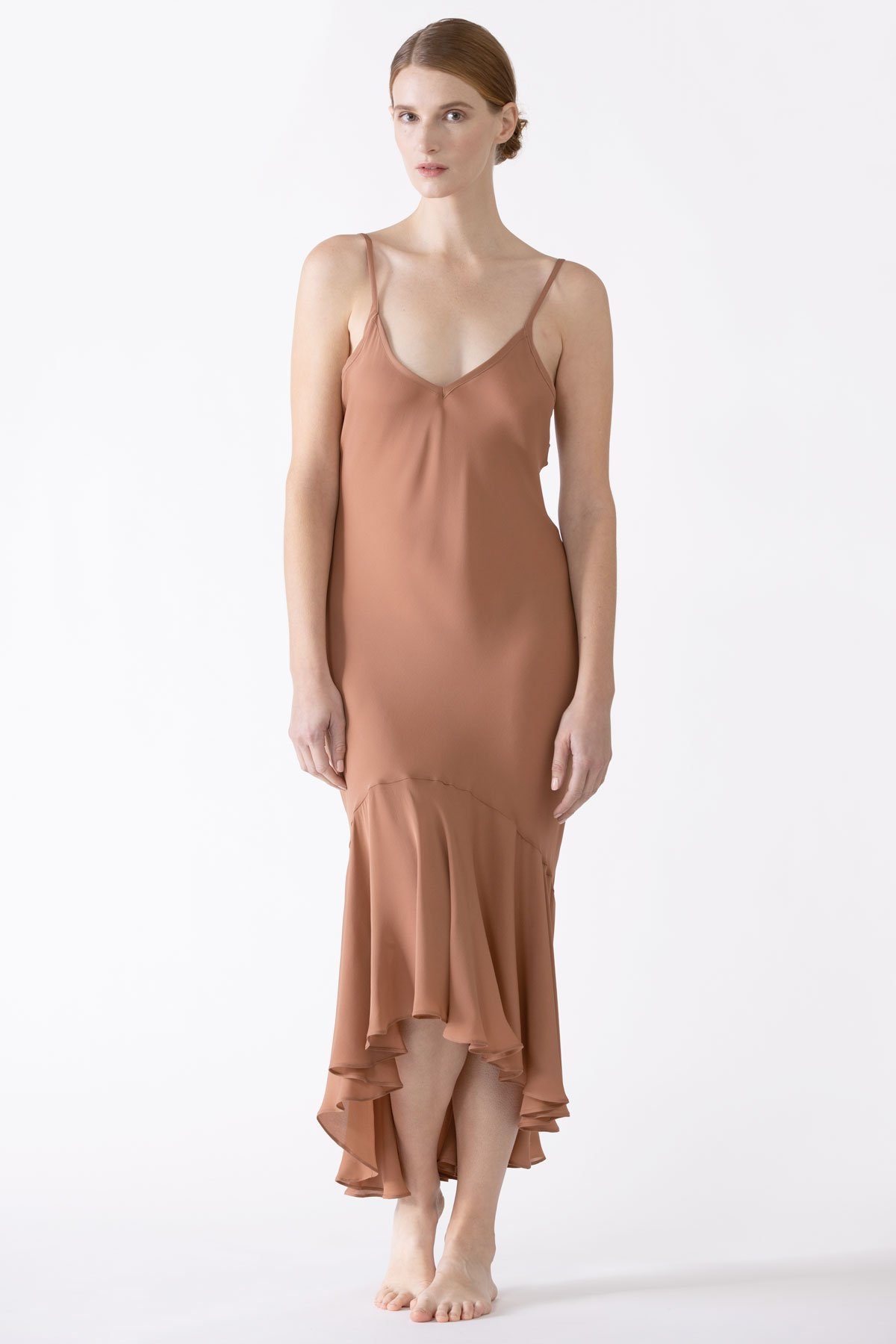 Dahlia Flutter Silk Midi Dress Long Gown NK iMODE sandstorm brown S