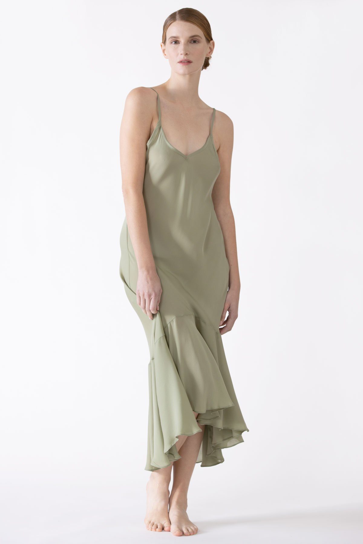 Dahlia Flutter Silk Midi Dress Long Gown NK iMODE tea green S