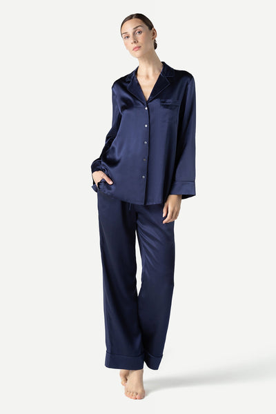 Organic Peace Silk Pajama Set in Evening Blue – Maison De Mode