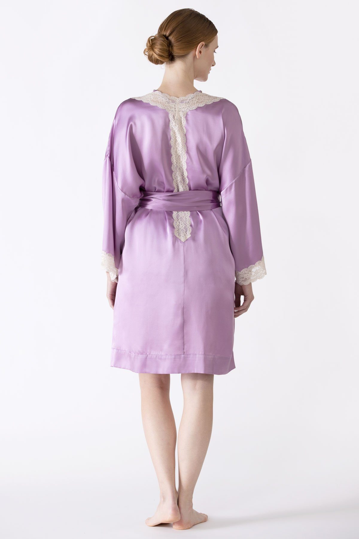 Gardenia Lace Trim Short Silk Kimono Short Robe NK iMODE 
