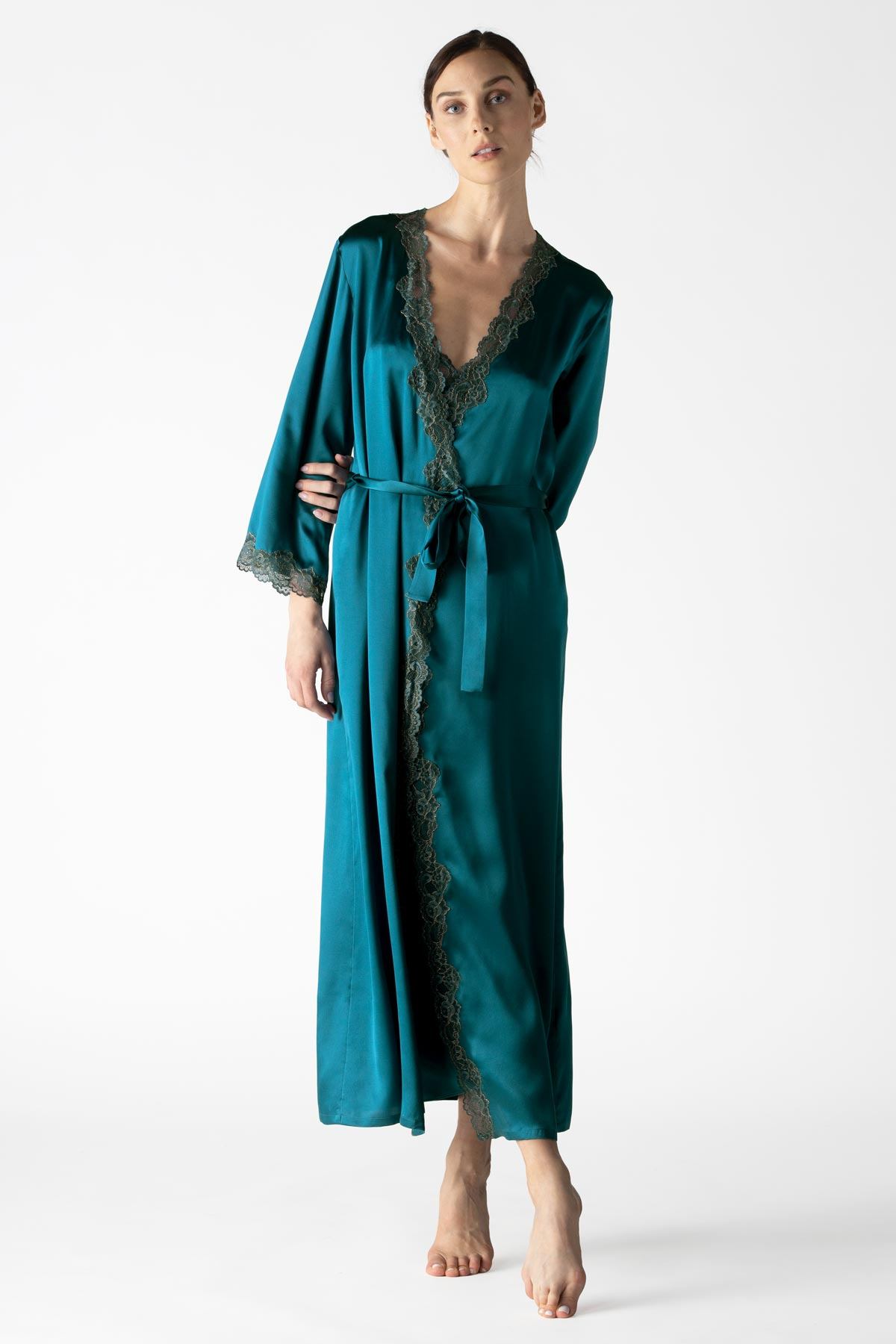 Larena Evening Long Silk Robe Long Robe NK iMODE Crystal Teal blue S