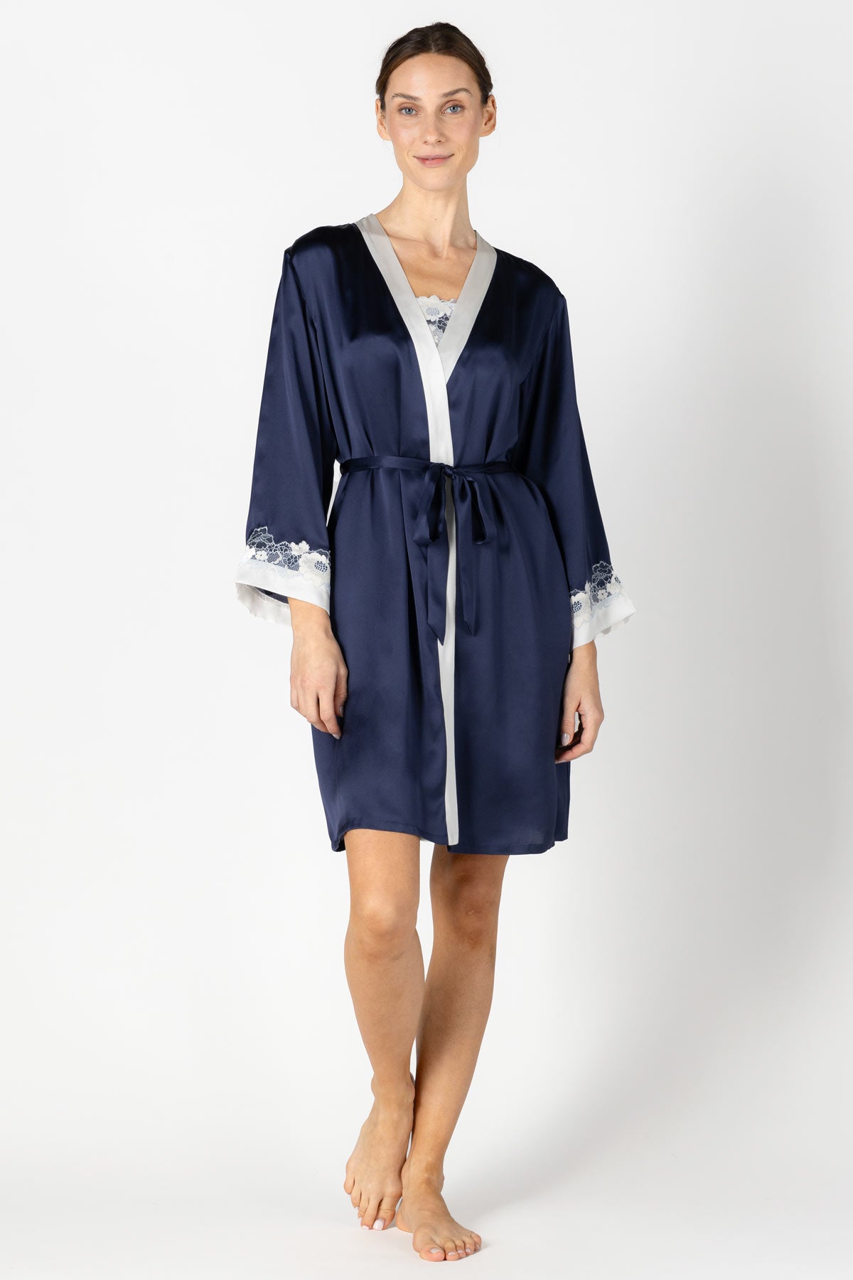 Marisa Charming Short Silk Kimono Short Robe NK iMODE Evening Blue Blue S
