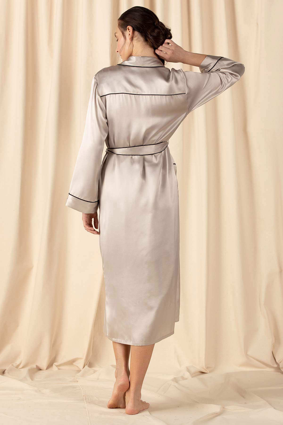 Mischa Classic Smoking Robe - Long Silk Night Gown | NK IMODE
