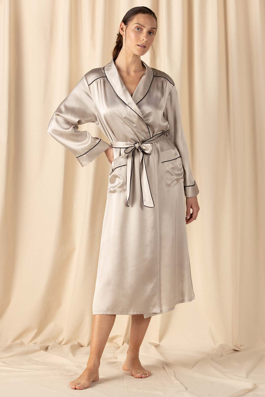 Layered Mist Robe Mischa Classic Smoking Robe - Long Silk Night Gown | NK IMODE