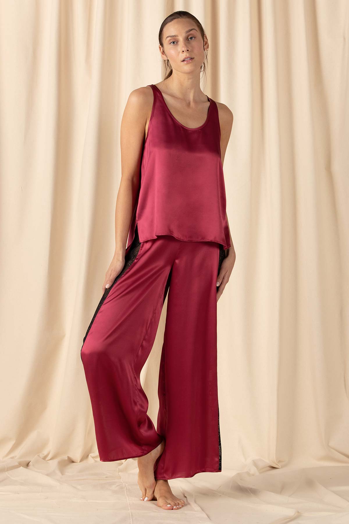 Mischa Hi-Lo Deep Scoop Tank Camisole NK iMODE raspberry-wine red S