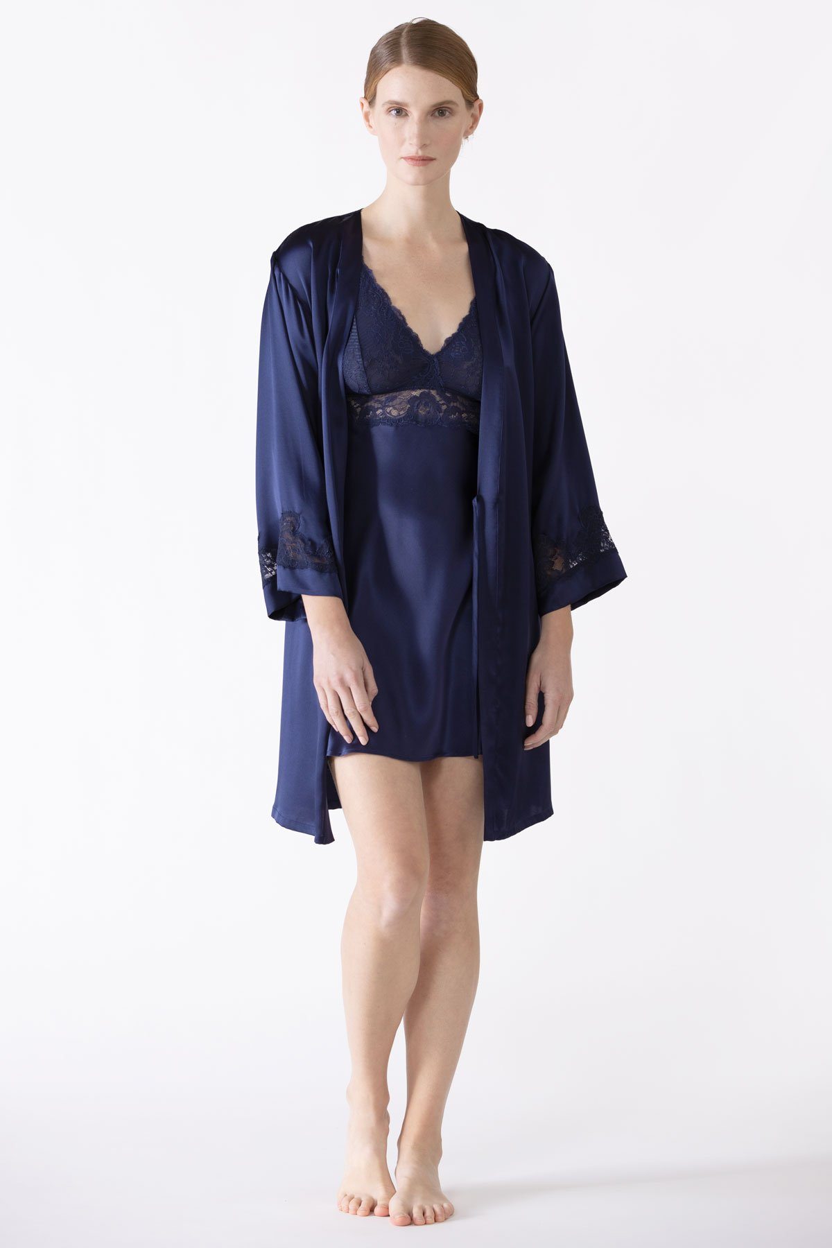 Wholesale Short Viscose & Lace Nightie with Bust Support in Marine