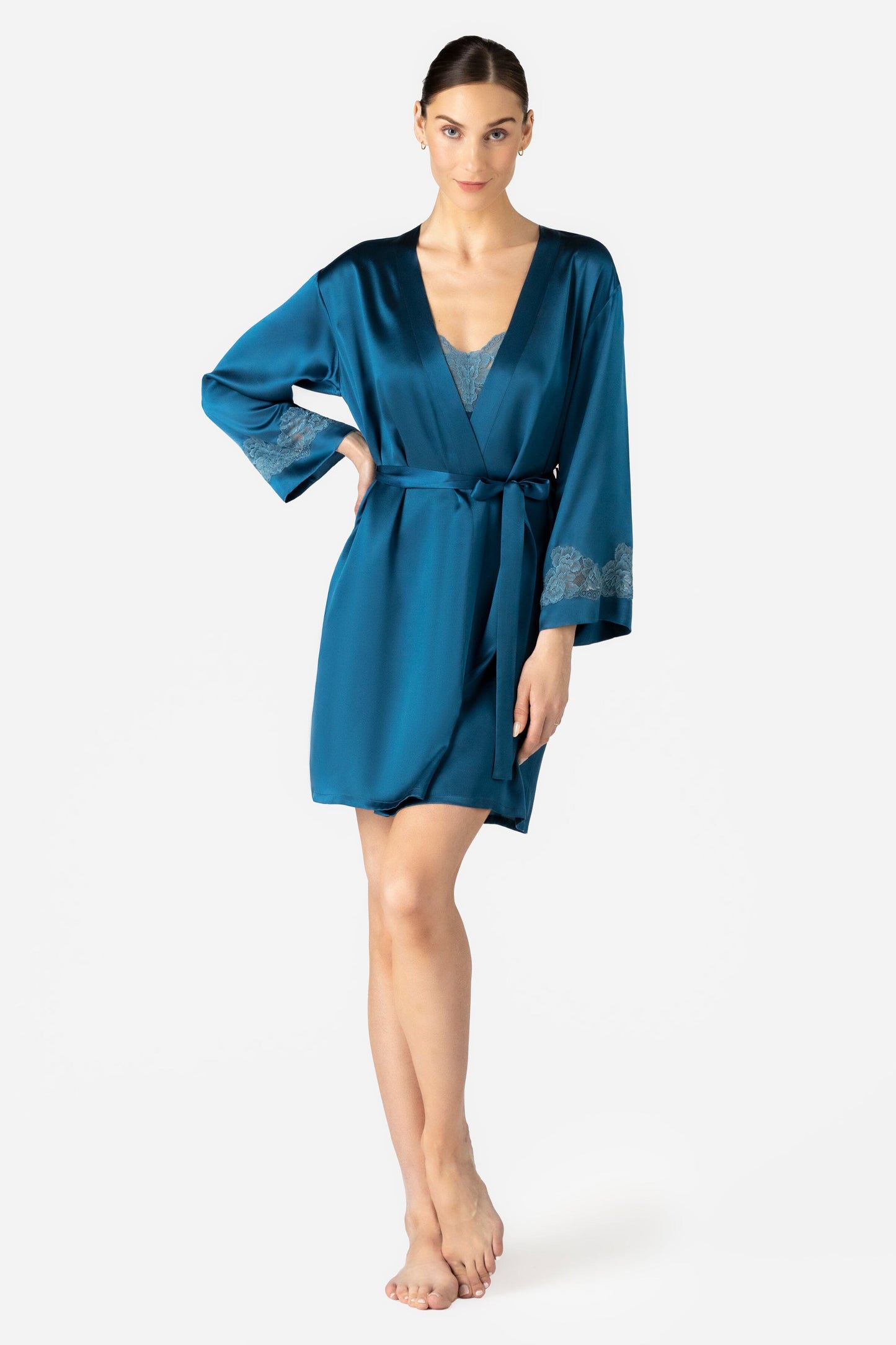 Morgan Iconic Short Silk Robe Short Robe NK iMODE Blue Topaz Blue S