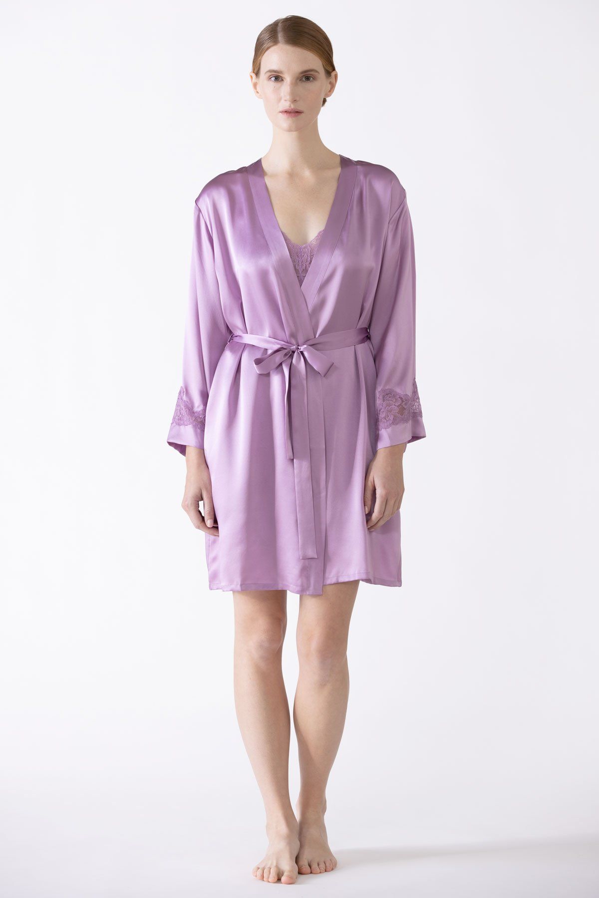 Morgan Iconic Short Silk Robe Short Robe NK iMODE dusty-lavender purple S