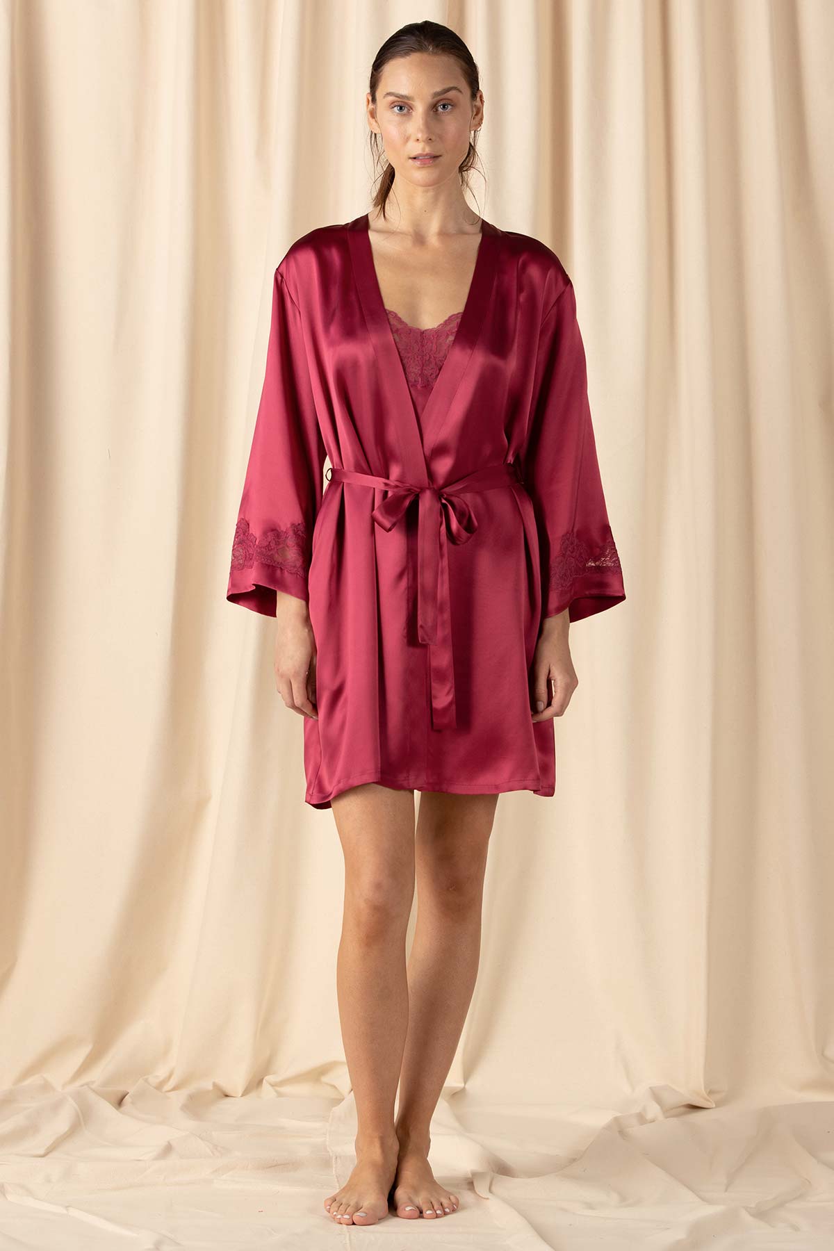 Morgan Iconic Short Silk Robe Short Robe NK iMODE raspberry-wine red S