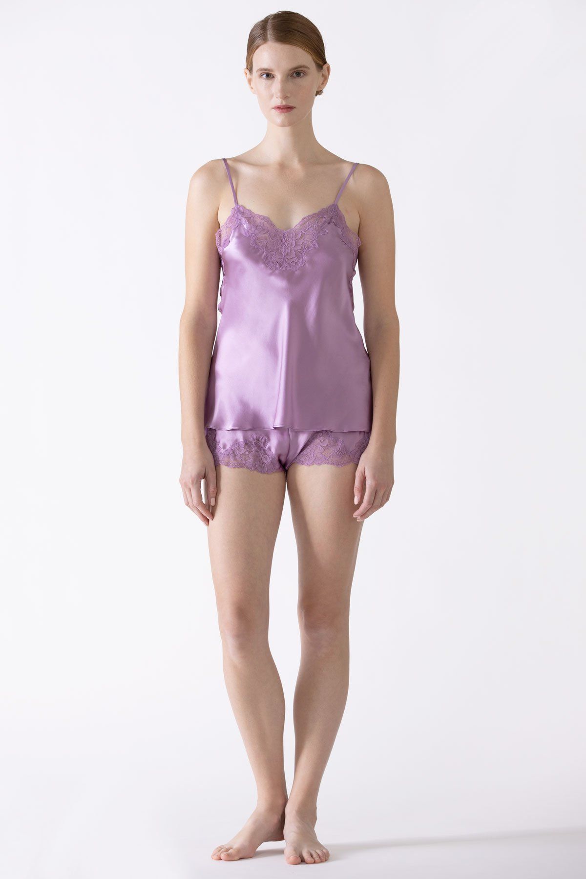 Morgan Lace Spaghetti Silk Camisole without lace hem Camisole NK iMODE dusty-lavender purple S