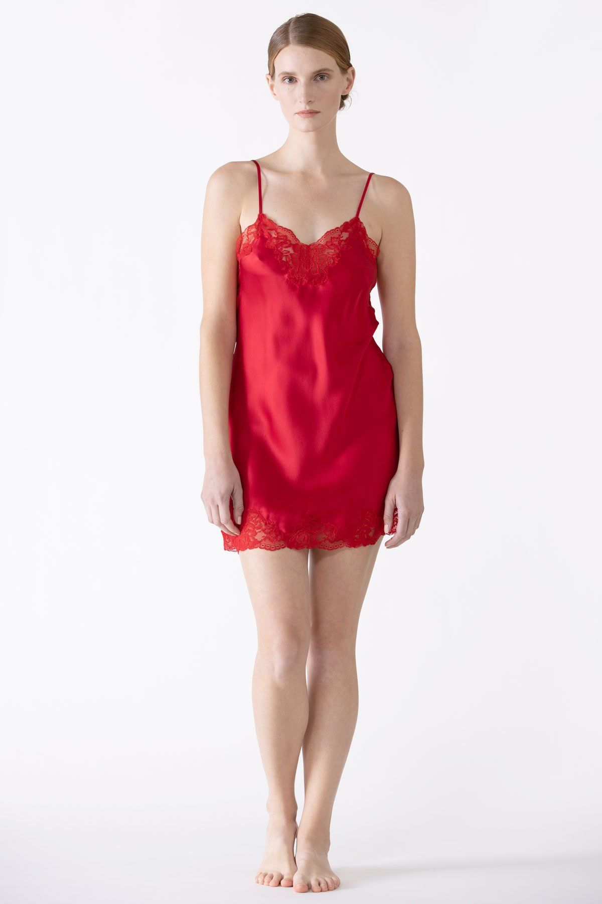 Morgan Lace Spaghetti Silk Chemise Chemise NK iMODE XS scarlet red