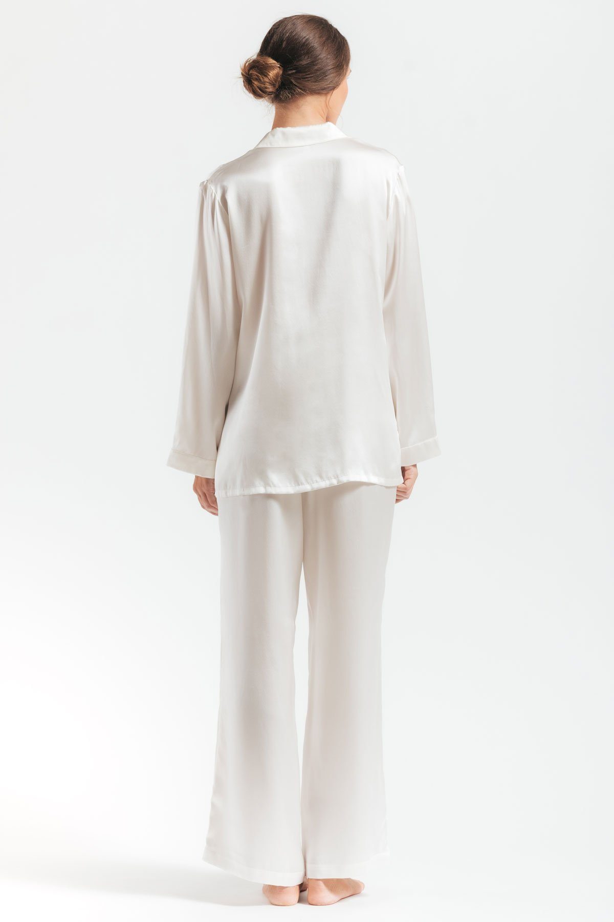 Back profile of Morgan womens silk pajama set in ivory