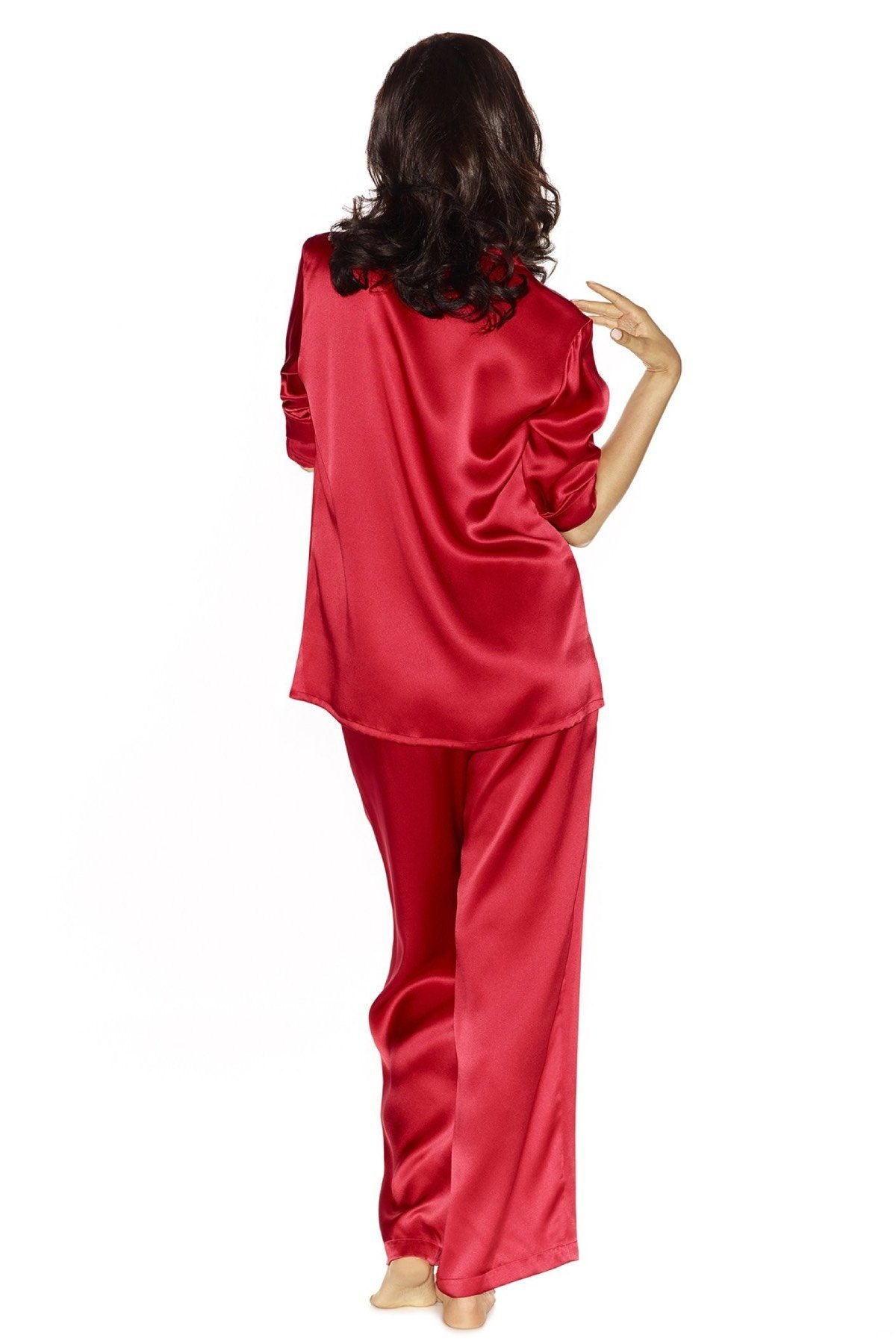 Back profile of Morgan womens silk pajama set in scarlet