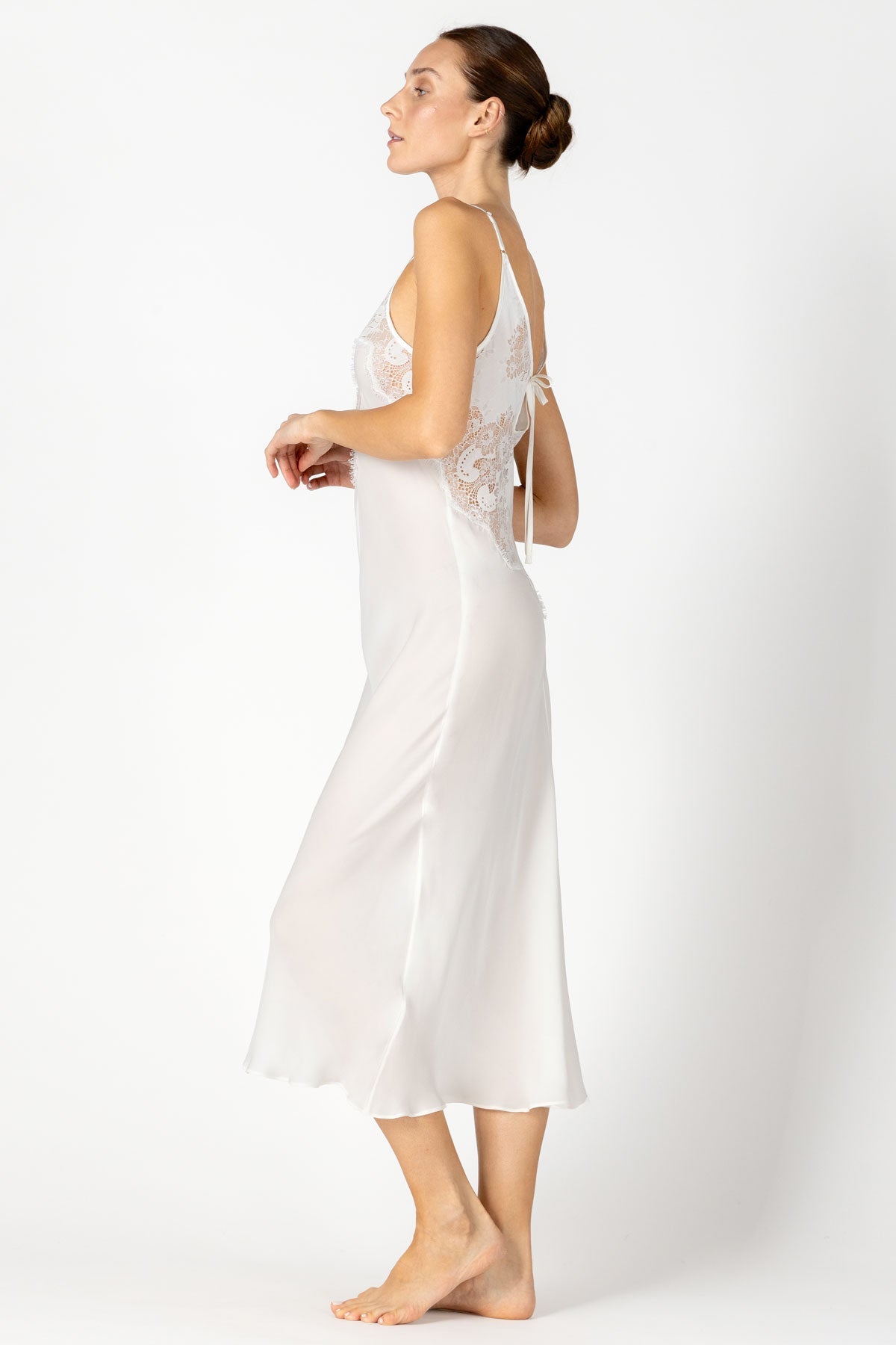 Nina Love Long White Silk Slip Dress
