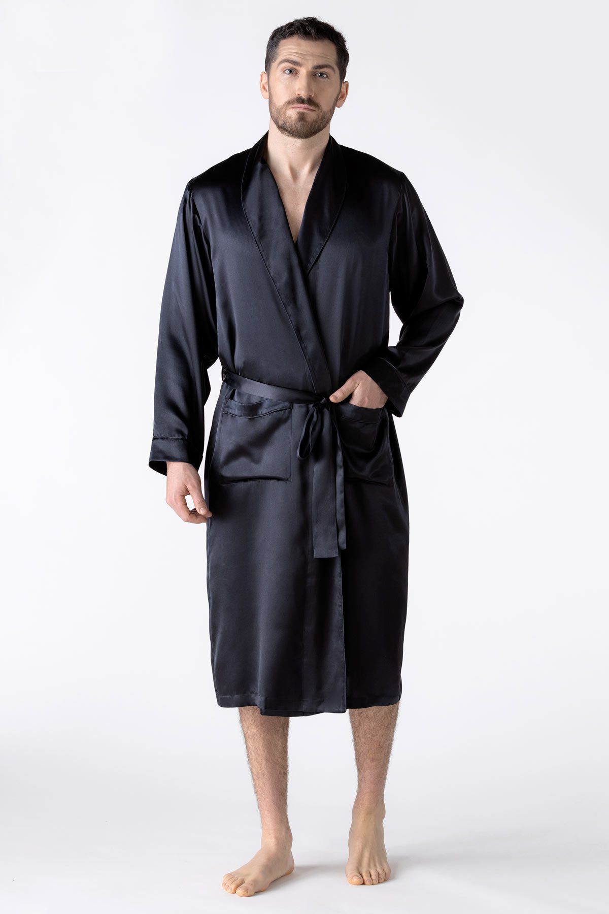 Black Ruffled Robe Male Black Silk Robe Men