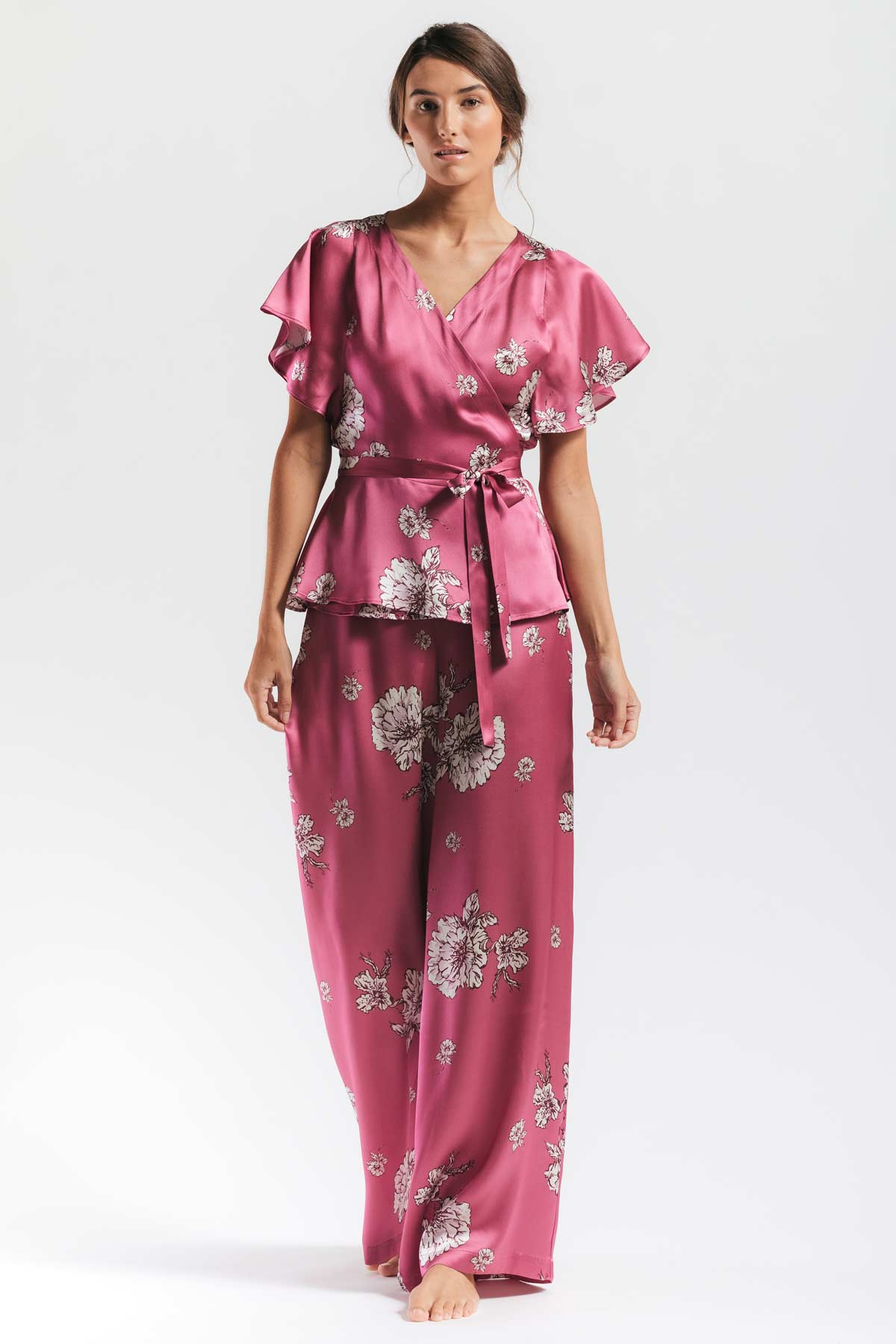Peony Blooms Leisure PJ Silk Wrap Set Pajama NK iMODE S floral-pink pink