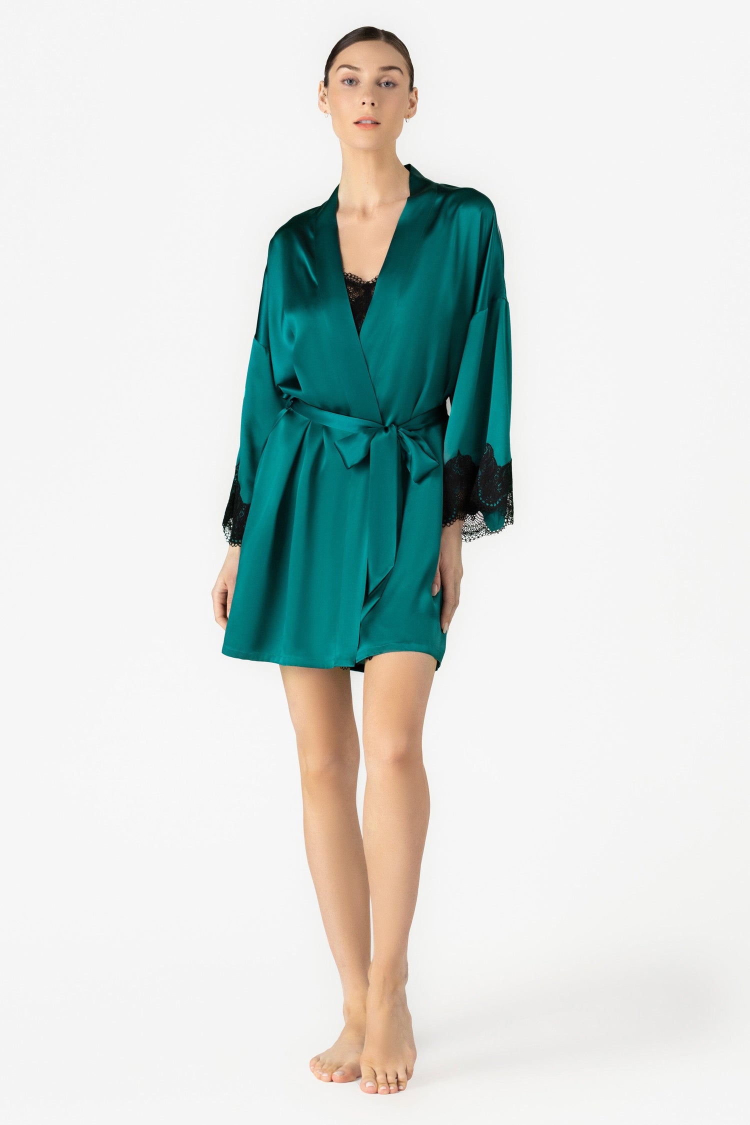 Sabrina Magic Short Silk Kimono Short Robe NK iMODE Emerald Green S
