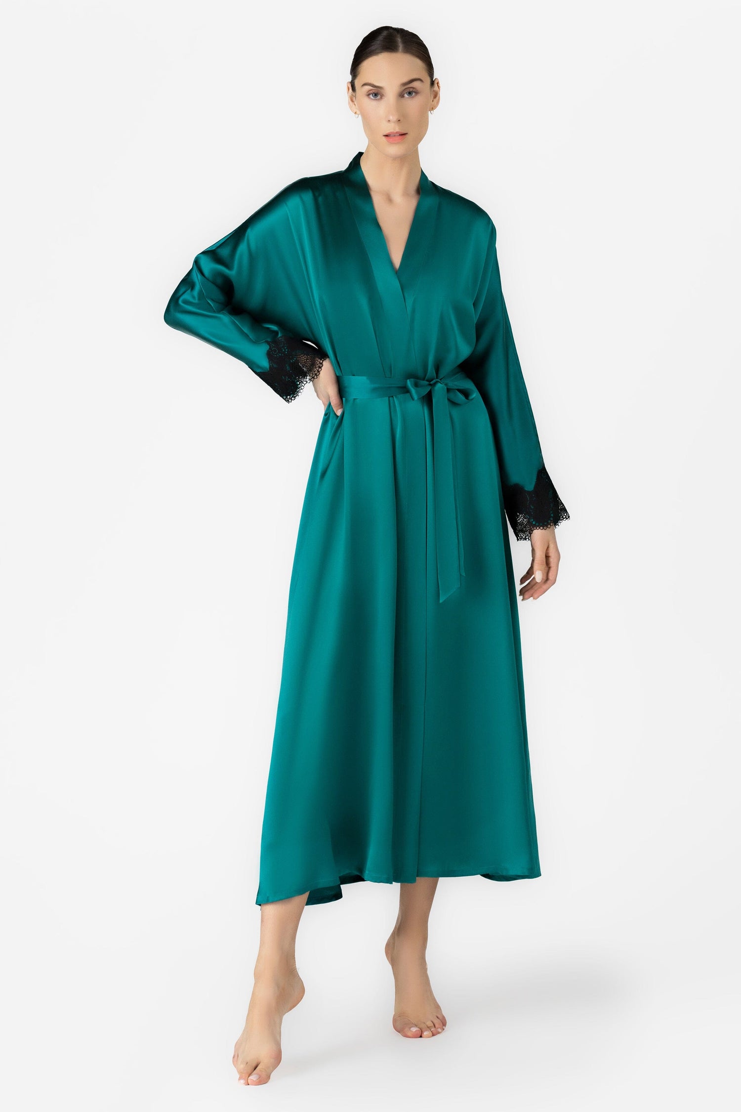 Sabrina Magic Statement Long Silk Robe Long Robe NK iMODE Emerald Green S