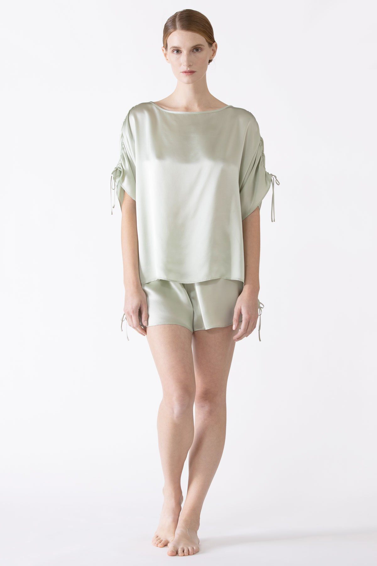 Sierra Gathered Short Tee Silk Pj Set Pajama Set NK iMODE pistachio-gloss green S