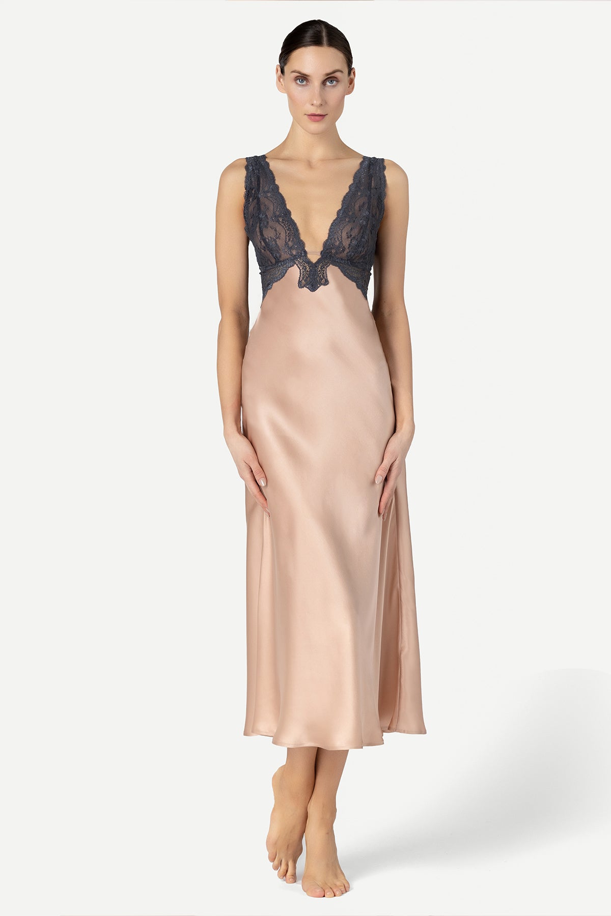 Viva Sensual Bust-Support Long Silk Gown Long Gown NK iMODE Rose Gold Pink XS